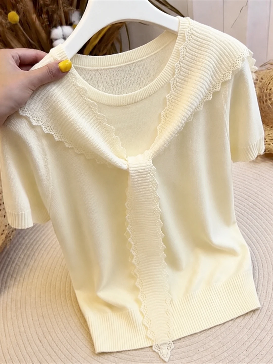 Elegant Ageless Fashionable Casual Knitwear Short Sleeve Overhead Ladylike Soft Gentlewoman Popular Elegance Commute Style Si...