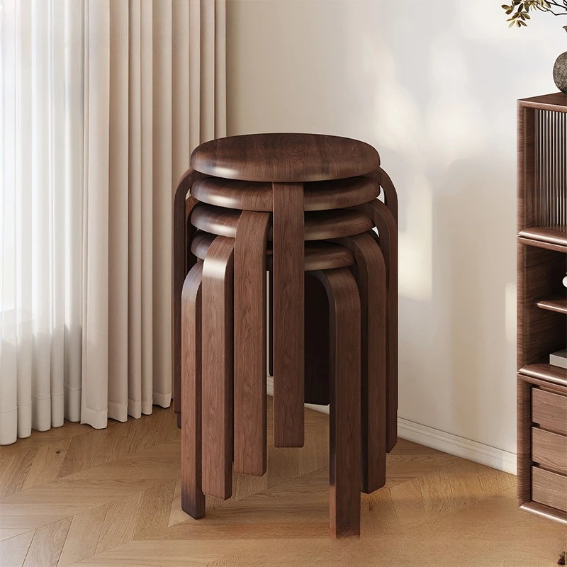 Curved wooden stackable round stools household spare high wooden benches simple dining table chair waiting stools for shops