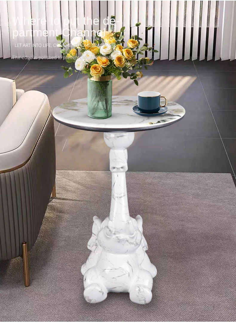 Home Decor Elephant Statue Side Tables Living Room Round Tea Table Bedroom Bedside Table Creative Animal Sculpture Coffee Tables