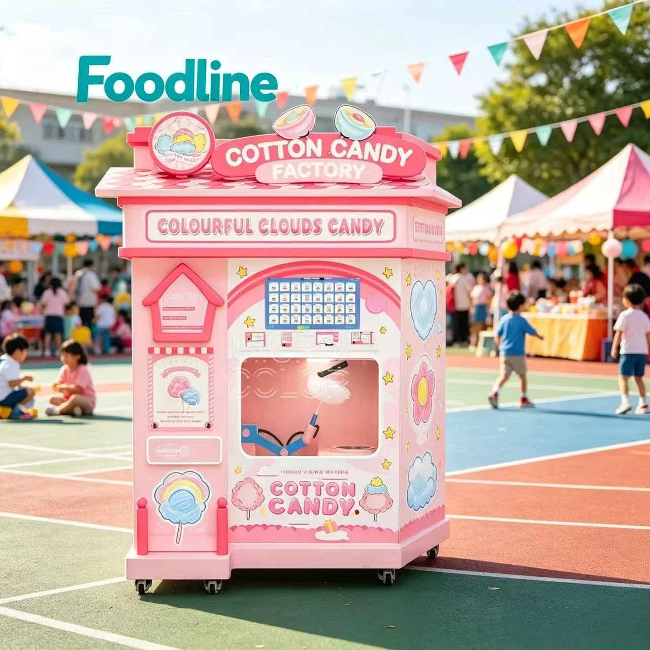FL Factory High Quality Commercial Latest Colorful Clouds Roll Pink Floss Flower Automatic Cotton Candy Vending Machine