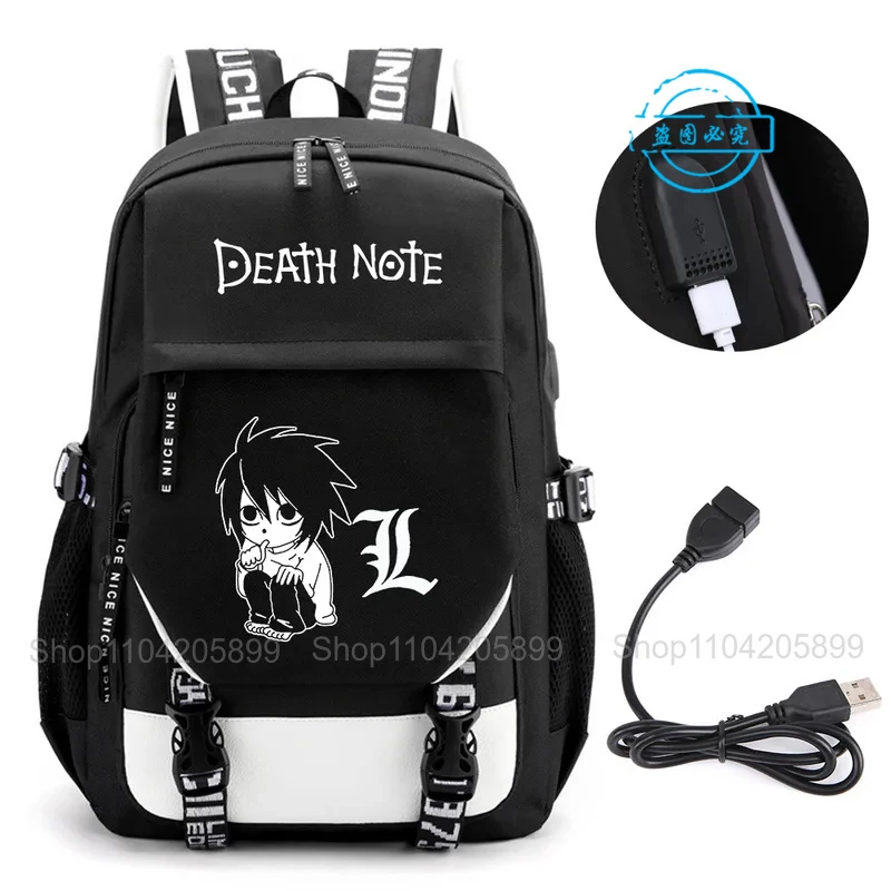 Death Note Backpack Anime Mochila Student School Book Bags Travel USB Port Black Bag Laptop Boys Gift - view 3