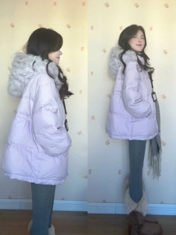 

Unique Sli Hooded Thiened Warm Cotton Jaet Korean Version Long Sve Zipper Closure Pure Color Commute Friendly Coat