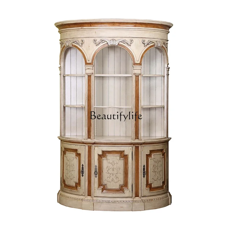 

D38European display cabinet household living room dining room decorative glass door curved jewelry cabinet