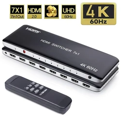 7 Port HDMI Switch 7x1 4K@60Hz HDMI 2.0 Switcher Selector 7 in 1 out Support HDR HDCP 2.2 for PS5 Xbox Series X NS Switch PC TV