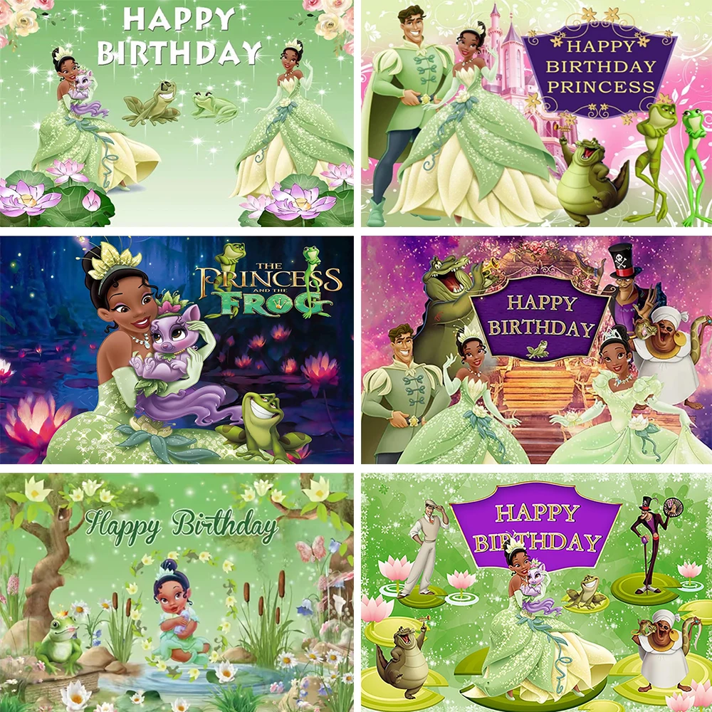 

Disney The Frog Tiana Princess Backdrop Girl Birthday Party Decorations Baby Shower Supplies Background Banner Photography Props