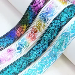 1'' 25mm Iridescence Phoenix Peacock Feathers Printed Polyester Satin Ribbon For Hair Bows Gift Wrapping DIY Sewing Accessories