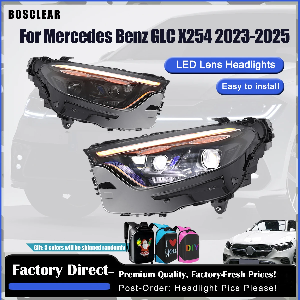 

Car For Mercedes Benz GLC W254 Headlight 2023-2025 Upgrade Modified to New DRL Dynamic Turn Signal LED Headlamp Auto Accessories