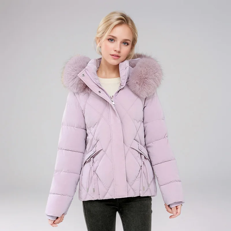 

Новая зимняя женская облегающая пуховая куртка с капюшоном на хлопковой подкладке и большим меховым воротником, короткое утепленное пальто для студентов