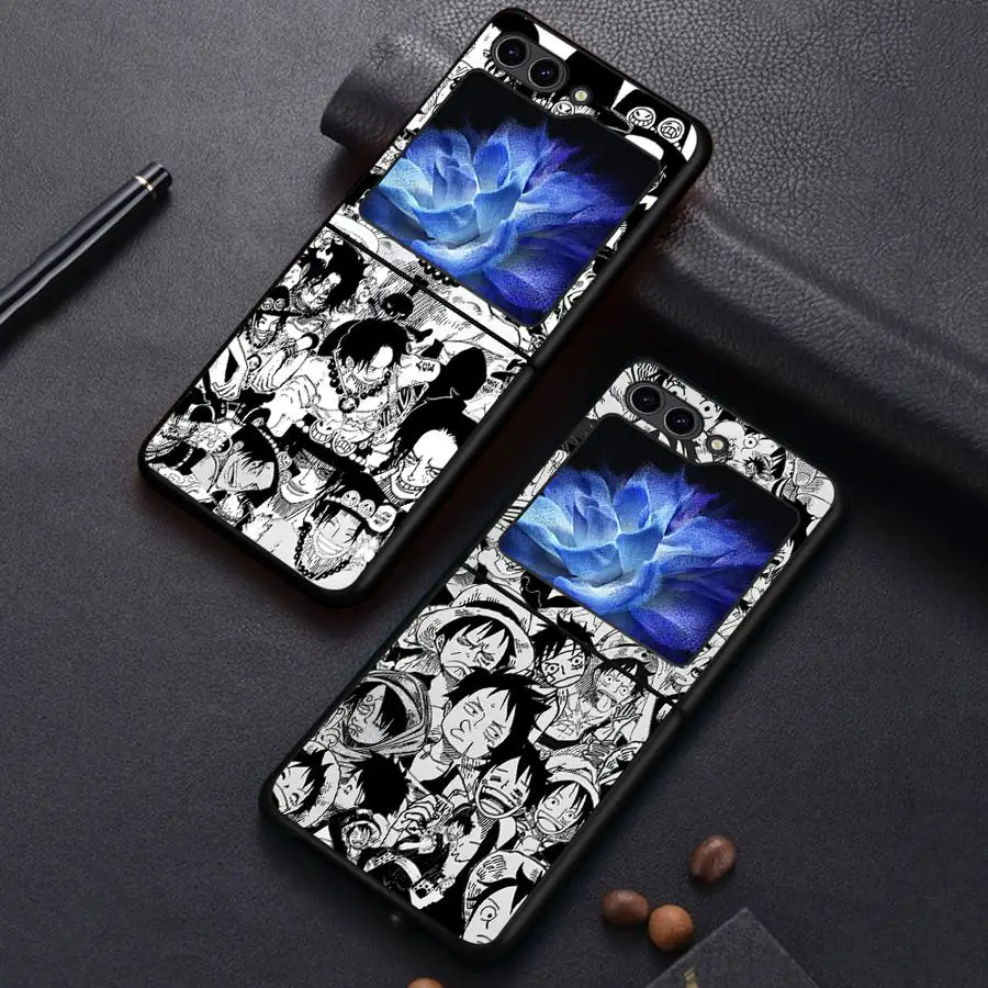 Funda rígida para teléfono Samsung Galaxy ZFlip5 ZFlip6 ZFlip4 Z Flip 7 6 5 4 3 ZFlip7 FE ZFlip3 One Piece Anime Monkey D Luffy