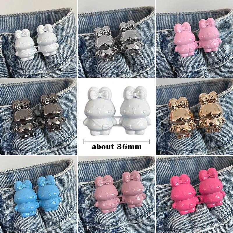 Cute Detachable Rabbit Metal Buttons Snap Fastener Pants Pin for Jeans Retractable Button Sewing-Free Buckles Fit Reduce Waist