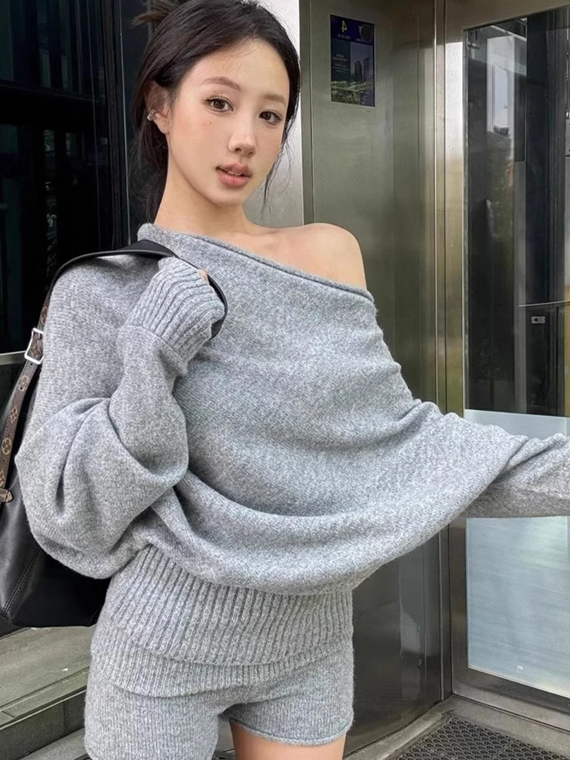 

Ele Pure Knitted Sweater Set Women's Base Layer Inner Sweet Autumn Winter Two-Piece Set Commute Straight Tube Long Sve