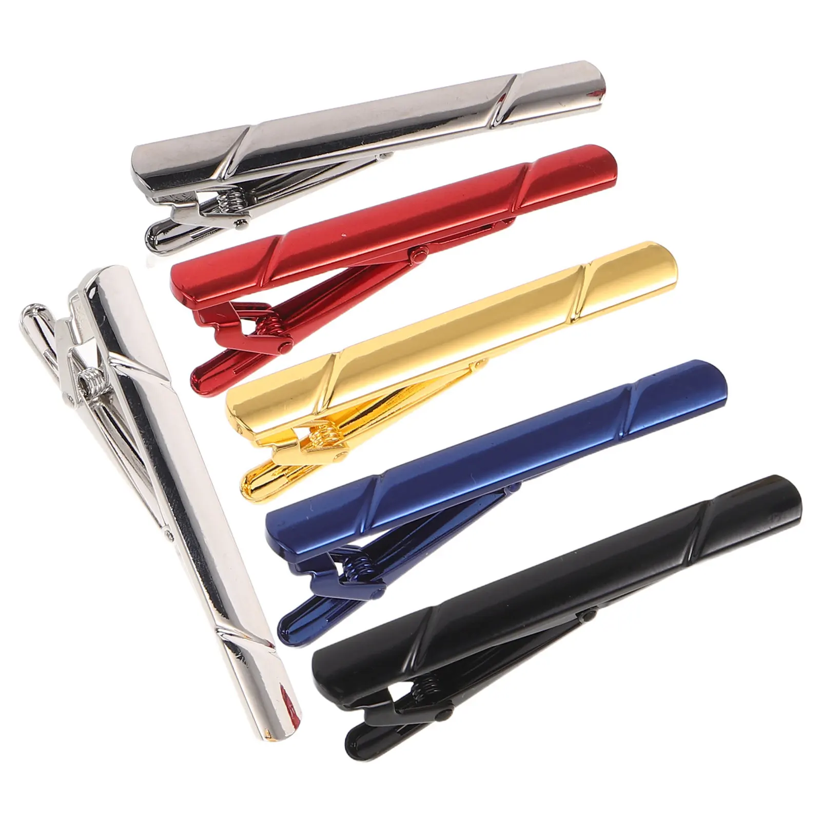 6Pcs Business Tie Clips for Men Mirror Finish Diagonal Stripe Suit Accessories Necktie Clamps for Wedding Office Formal Events