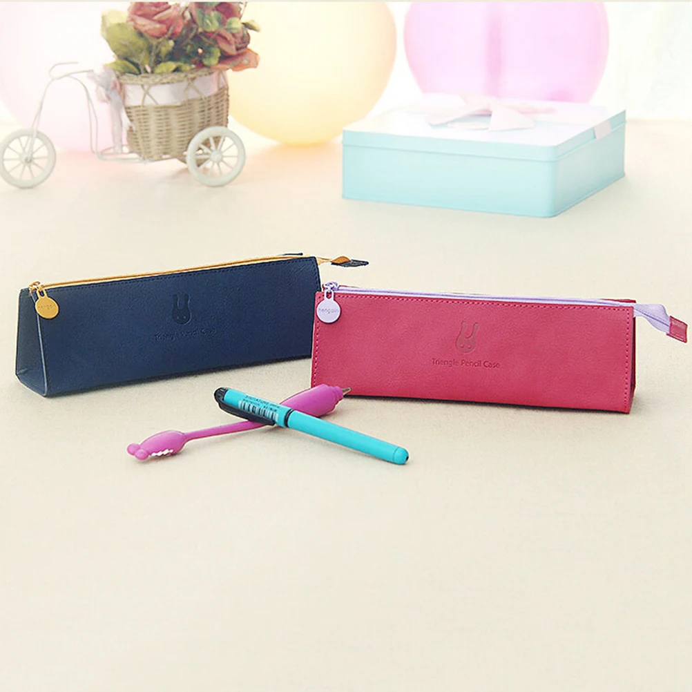 

Vintage Style Triangle Pencil Case Scratch Resistant Pen Bag For Stationery Coin Cellphone Black Pouch Bag