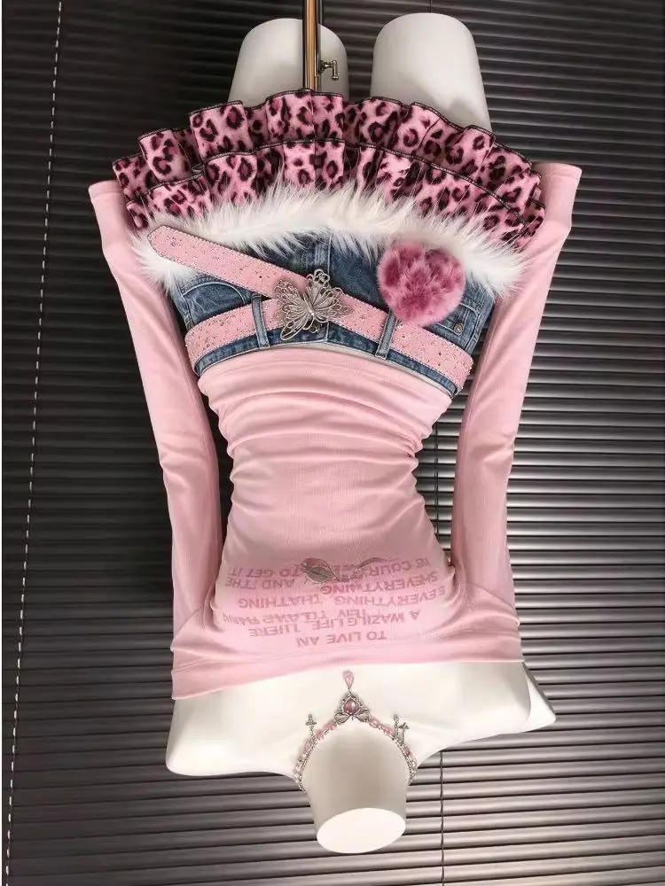 Y2K Harajuku Retro Women 2 Piece Suits 2026 Korean Punk Gothic Leopard Print Tops Mini Skirt Subculture Vintage Street Outfits