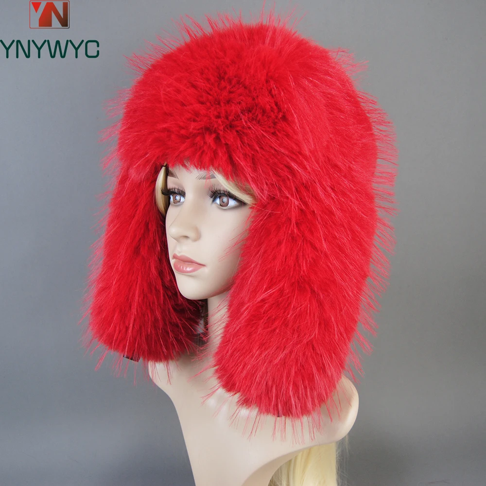 2024 Winter Women Fashion False Fur Hat Artificial False Raccoon Fur Hats Outdoor Cap Ladies Thicken Warm False Raccoon Fur Caps