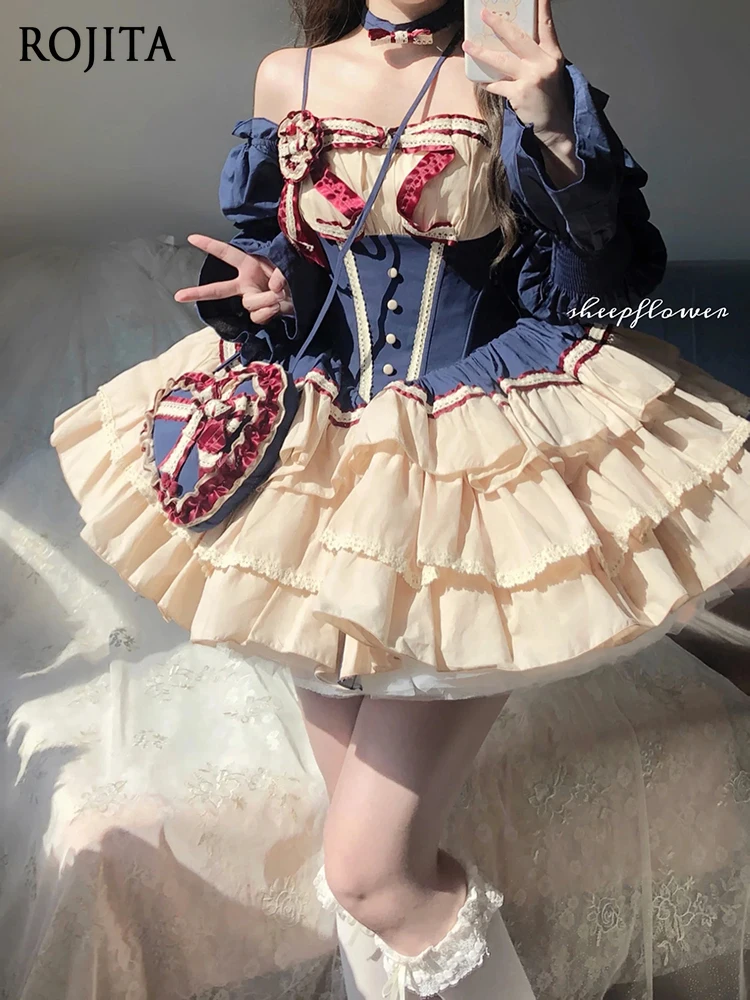 

Sweet Strap Lolita Dress Spring Summer Ballet Style Waist-Cinching Long Sleeve Princess Dress Lolita Puff Dress Kawaii