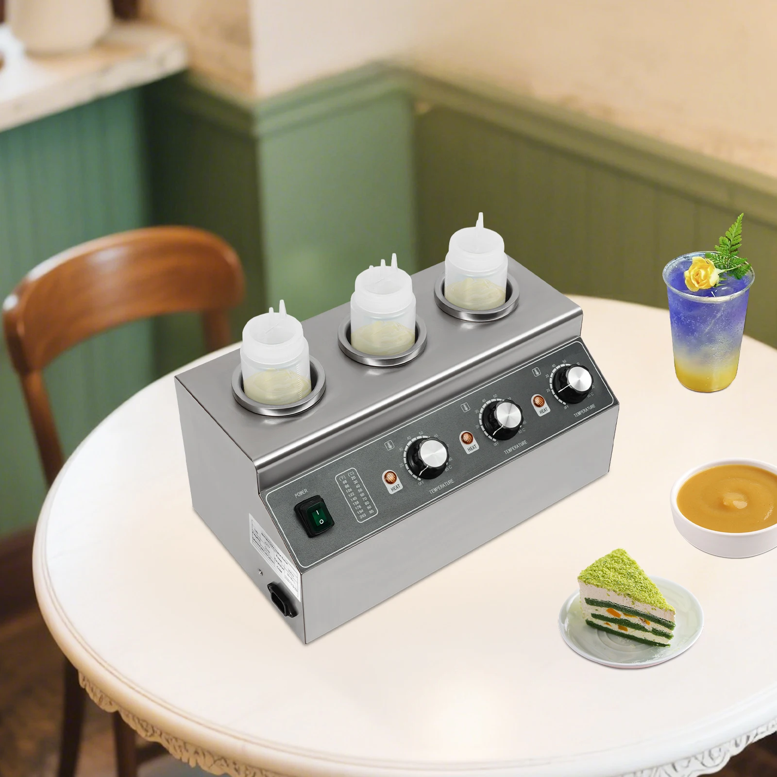 Chauffe-sauce électrique 300W, 3 bouteilles, distributeur de sauce au fromage commercial, chauffe-chocolat, chauffe-confiture en acier inoxydable pour restaurants, hôtels, cafétérias