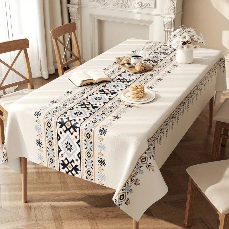 National revival geometric pattern tablecloth, with traditional design featuring decorative patterns