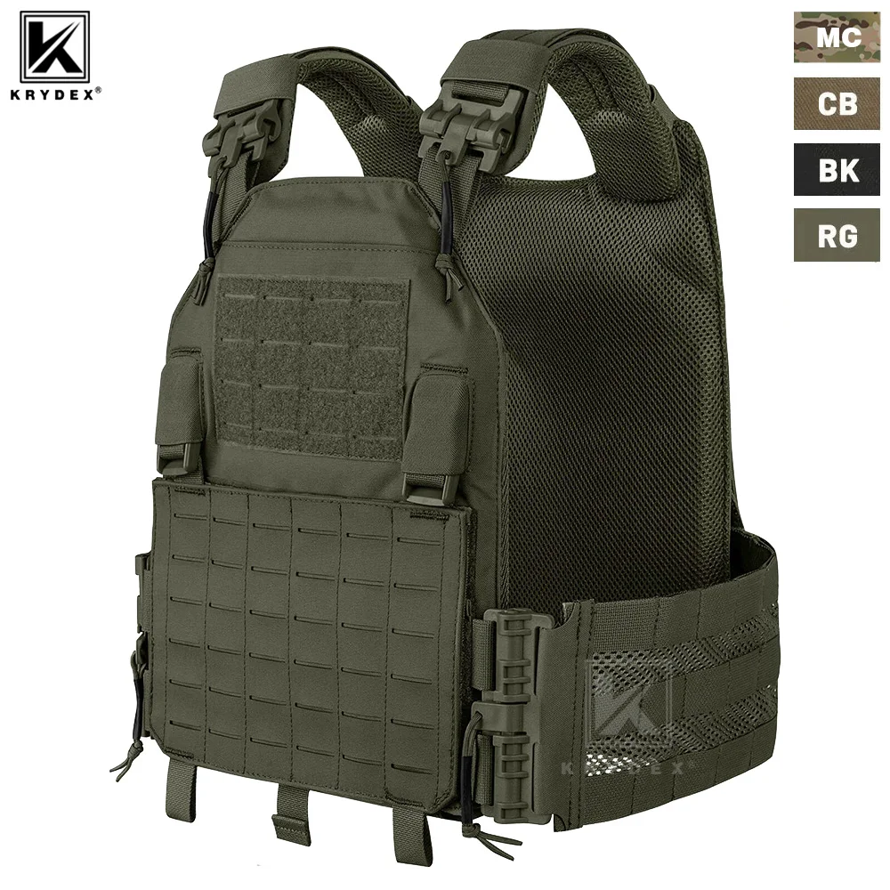 

KRYDEX Tactical Vest Laser Cut MOLLE LAVC Plate Carrier Vest with Front Back Flap 500D Quick Release Combat Paintball Men Vest