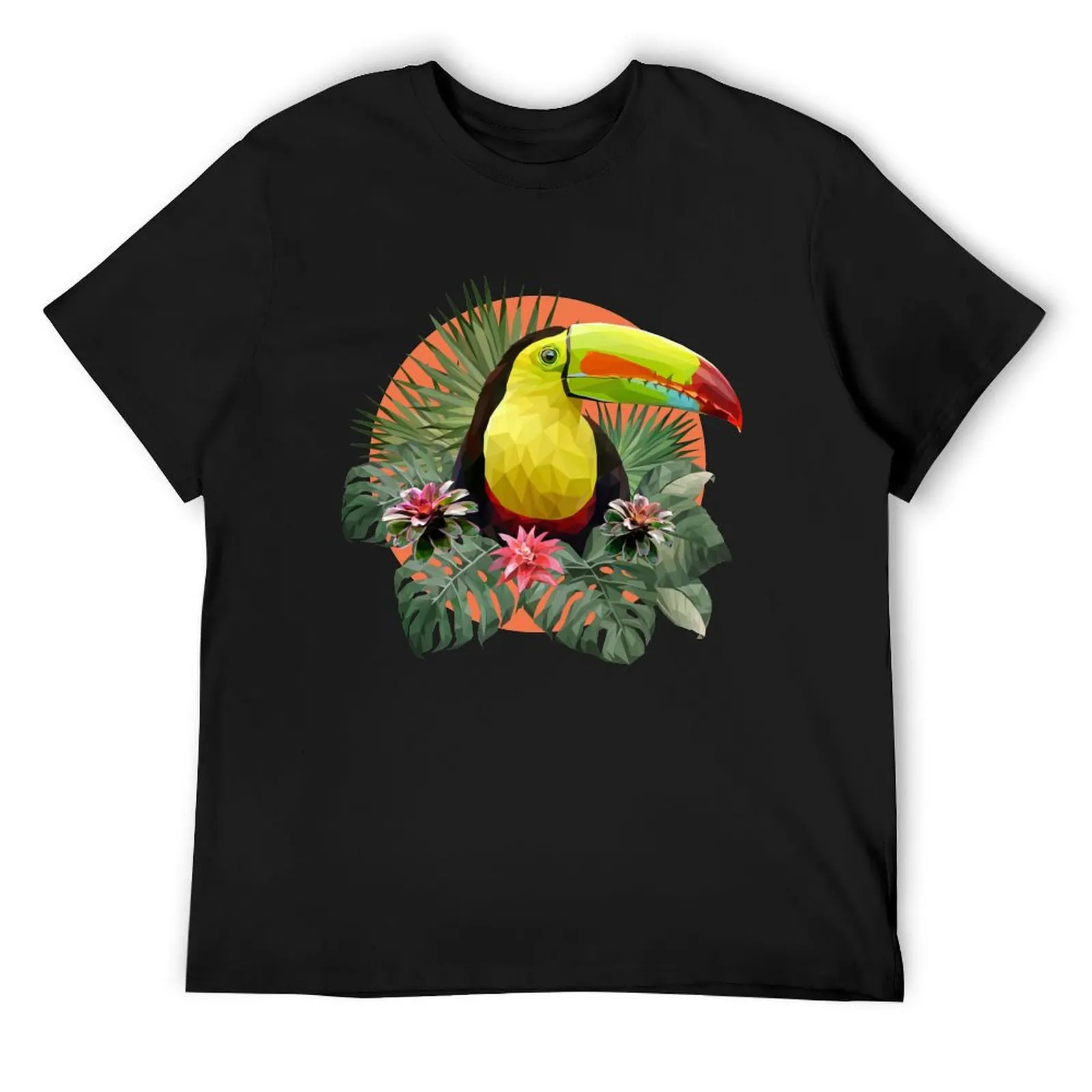 Polygonal toucan bird with amazon forrest plant leaves and flowers T-Shirt quick drying tees t shirts for men pack