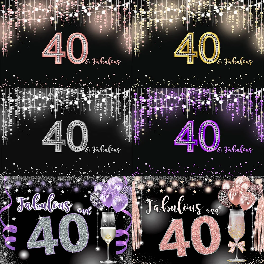 

40th Birthday Photography Background Banner Backdrop 40 Years Old Birthday Rose Gold Decorations Party Supplies for Women