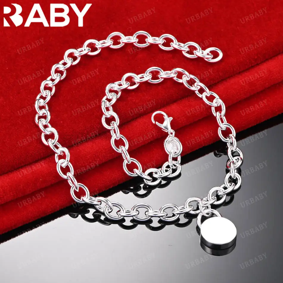 

URBABY 925 Sterling Silver 45cm Round Lock Chain Necklace For Women Charm Trend Birthday Gifts Fashion Party Fine Jewelry