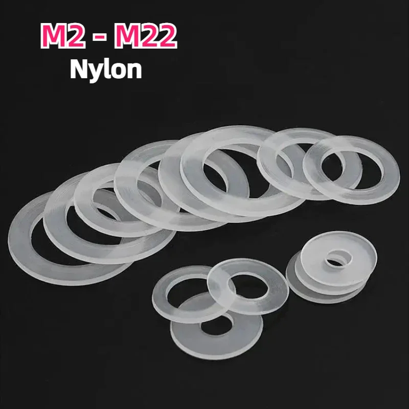 20-200pcs PE Nylon White Transparent Flat Washer Insulation Gasket Sealing Ring Flat Washer M2 M3 M3.5 M4 M5 M5.8 M6-M22