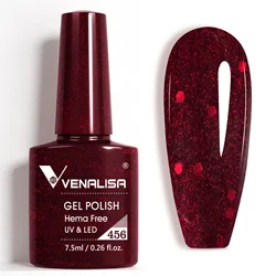 VENALISA Nail Gel Polish 7.5ml HEMA/TPO FREE Red Sparkle Sequin Gel Nails Beautiful Semi Permanent Soak Off UV LED Gel Polish