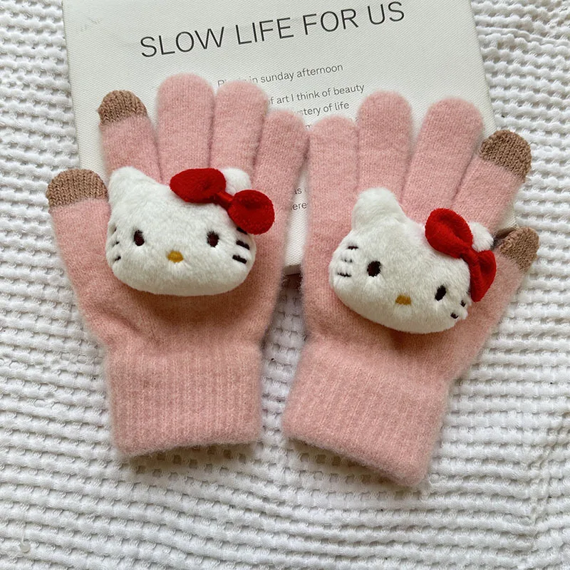 Sanrio Gloves Anime Cute Kawaii My Melody Kuromi Hello Kitty Knitted Glove Winter Warm Children's Mittens Christmas Present