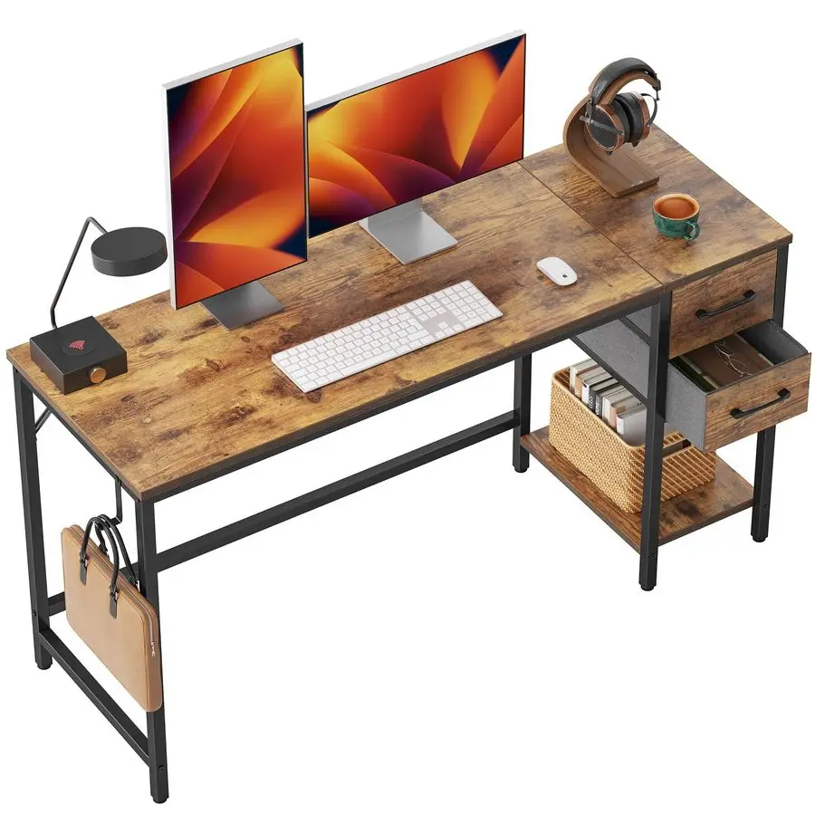 

Computer Desk with 2 Drawers, 47 Inch Small Home Office Desk with Storage Study Writing Table, Rustic Brown