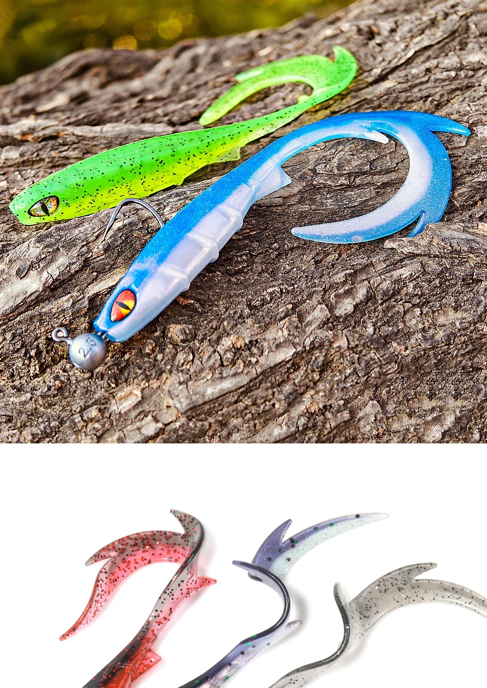 Spinpoler 3D-Augen-Angelköder, 9,5 cm, Softbait, gewellter Schwanz, Köderfisch, Rippenkörper für Zander, Hecht, raubere Fische, Spinning-Jigging-Gerät – Detail 6