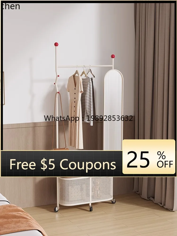 

WW bedroom floor-to-ceiling full-length mirror coat rack removable full-length mirror with wheel hanger