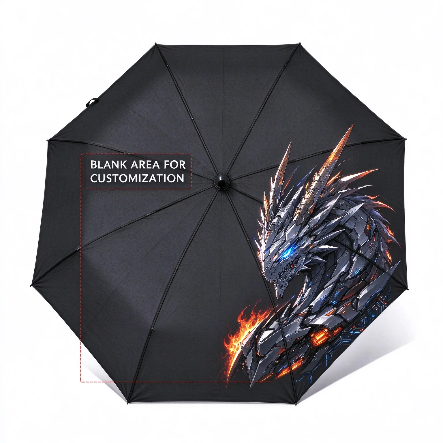 Custom Anime Mecha Dragon Straight Umbrella, Personalized Custom Name & Pattern, 8 Ribs Windproof Long Umbrella, Sci-fi Fantasy
