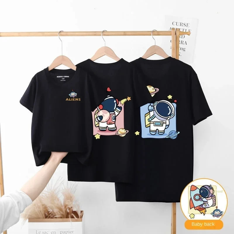 Dad Mom and Me Family Matching Clothes Cartoon Astronaut  T Shirts Daddy Mommy and Me Father Son Mother Daughter Outfits