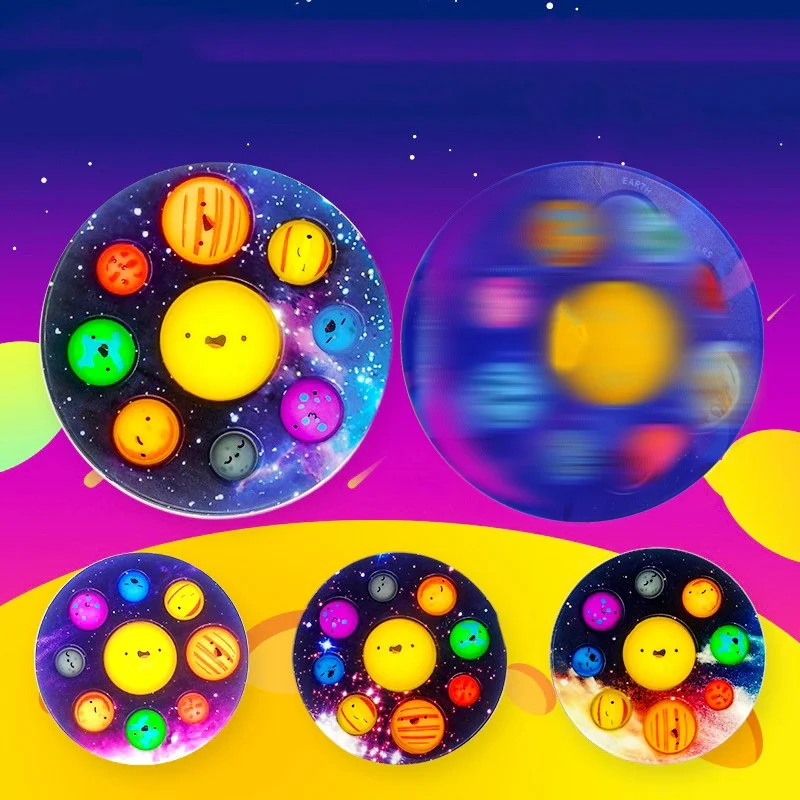 2Pcs Eight Planets Dimple Push Bubble Fidget  Portable Sensory Stress Reliever Anti-Anxiety Relaxing Toy  Adults Office Leisure