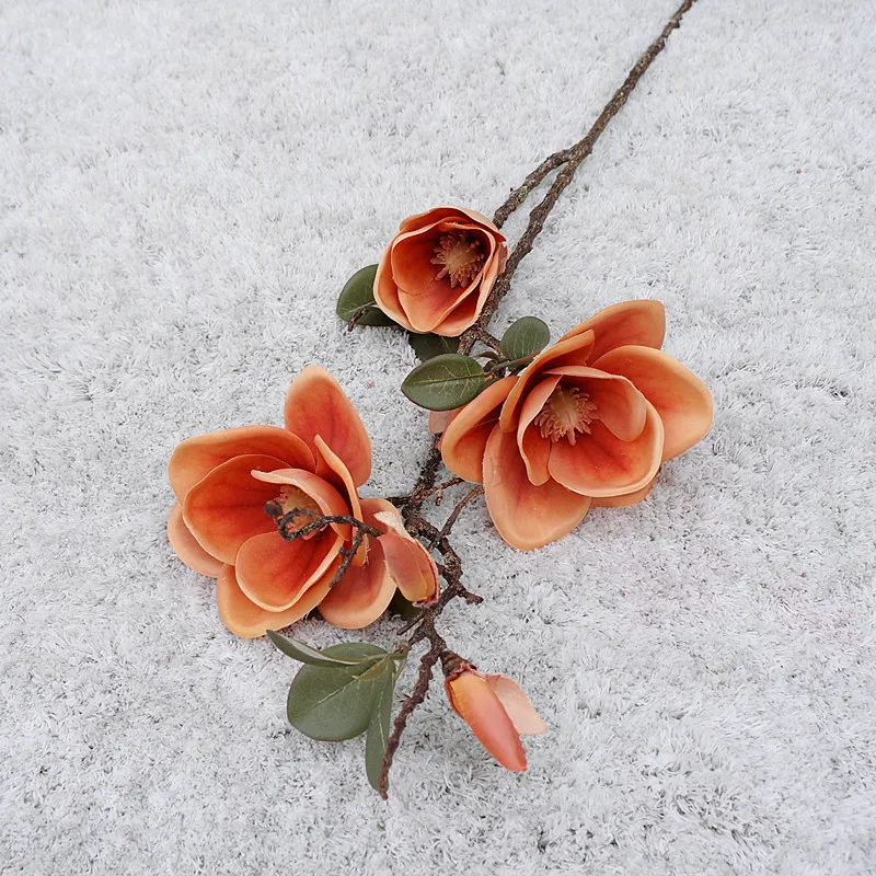 

Simulated flower magnolia single branch EVA tactile multi head artificial silk flower long branch wedding decoration fake plant