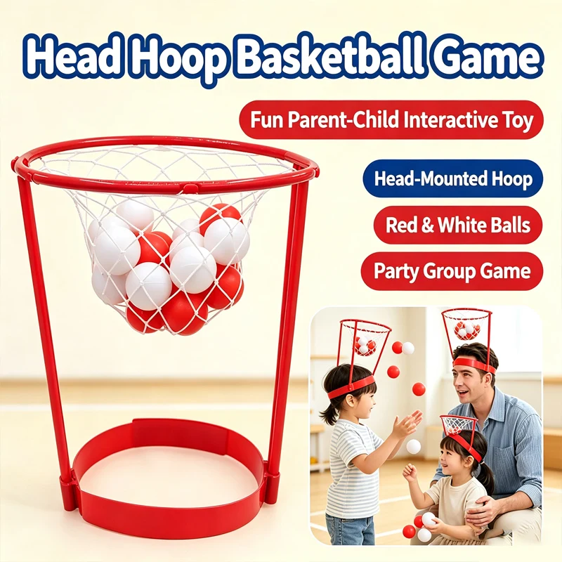 Creativity Head Hoop Basketball Party Game for Kids&Adults Adjustable Basket Net Headband with 20 Balls Outdoor Activity Fun Gif