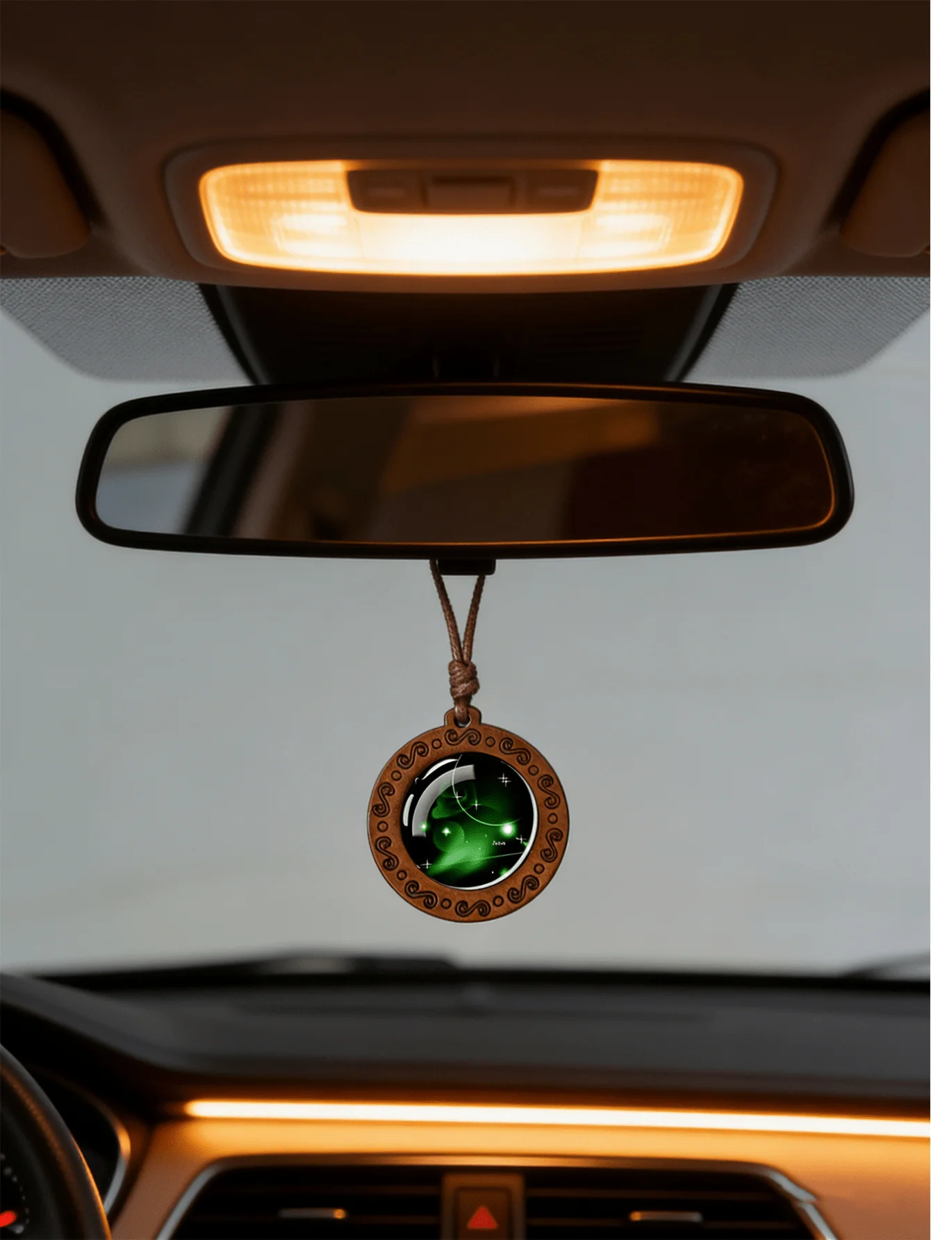 Personalized and Stylish Car Rearview Mirror with Starry Sky and Universe Design, Featuring a Retro Wooden Design and 12 Zodiac view 5