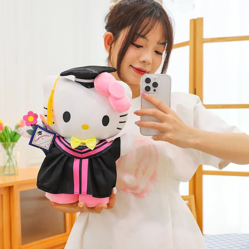 Sanrio Anime Plush Cinnamoroll My Melody Kuromi Hello Kitty Graduation Plushie Doll Kawaii Soft Stuffed Graduation Gifts image 4