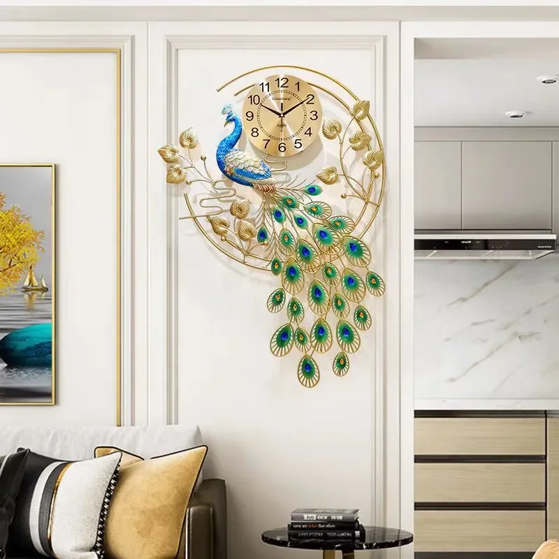 for New Chinese Style Wall Clock Living Room Home Fashion European Silent Creative Peacock Decorative Clock Wall Phoenix