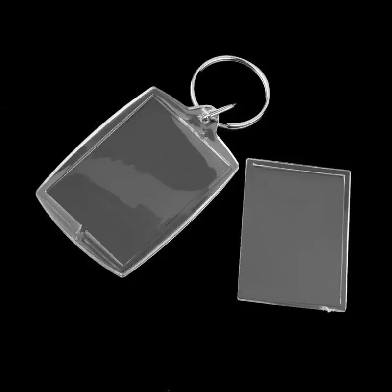 100Pcs Photo Keychain Rectangle Transparent Blank Acrylic Insert Photo Picture Frame Keyring Key Holder DIY Split Ring