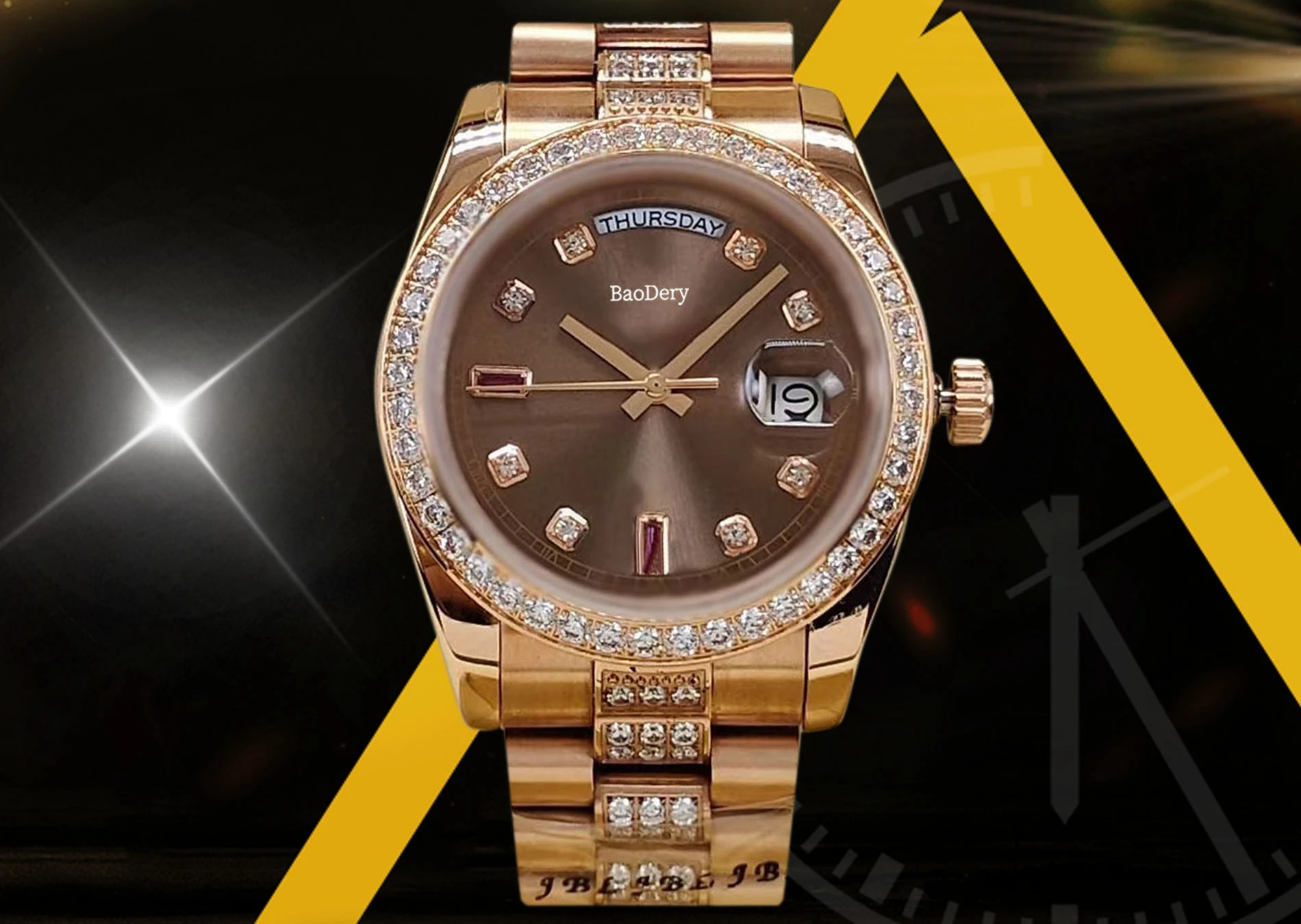 Sophisticated 36mm Women's Wristwatch: Rose Gold, Diamond Bezel, Mechanical Movement & Multifunctional Features