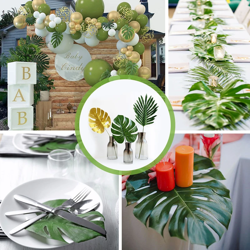 Hojas de plástico para decoración de fiesta, plantas artificiales de Palma Tropical de 66 piezas, temática hawaiana, decoración de jungla