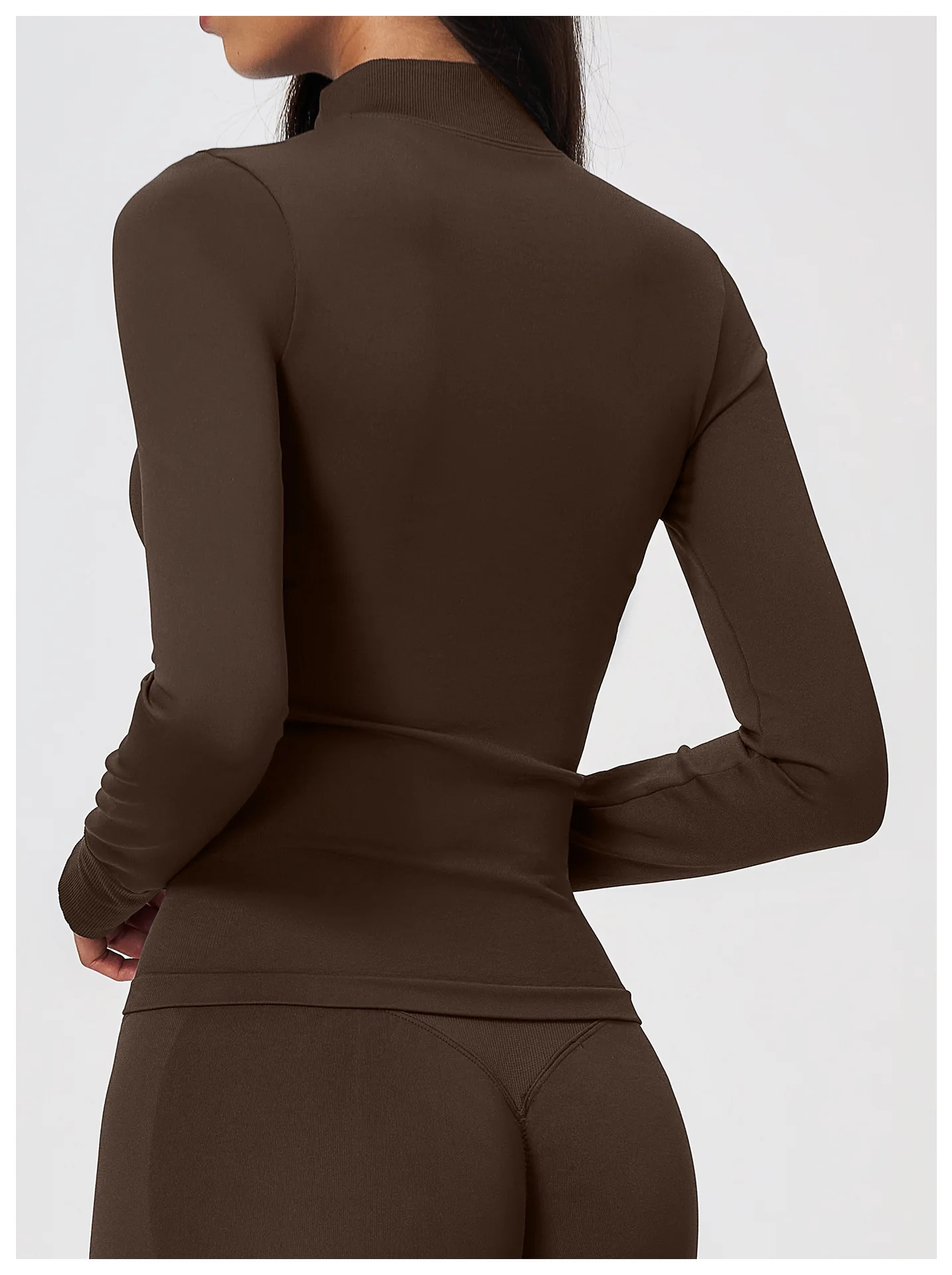 Women's Seamless Long Sleeve Yoga Top Ribbed High Neck Full Zip Slim Fit Sports Jacket Thumb Hole Workout Gym Running Activewear