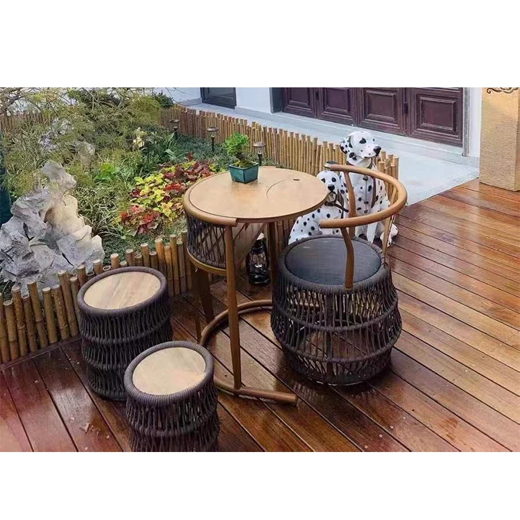 Modern Waterproof Patio Aluminum Rope Weave Garden Furniture Outdoor Restaurant Coffee Table Set