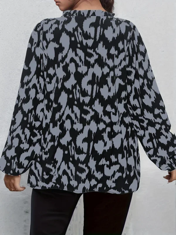 حجم كبير 1XL-5XL جديد المرأة ربيع الخريف قميص نمط مطبوعة الخامس الرقبة قميص طويل الأكمام مريحة وتنفس #4