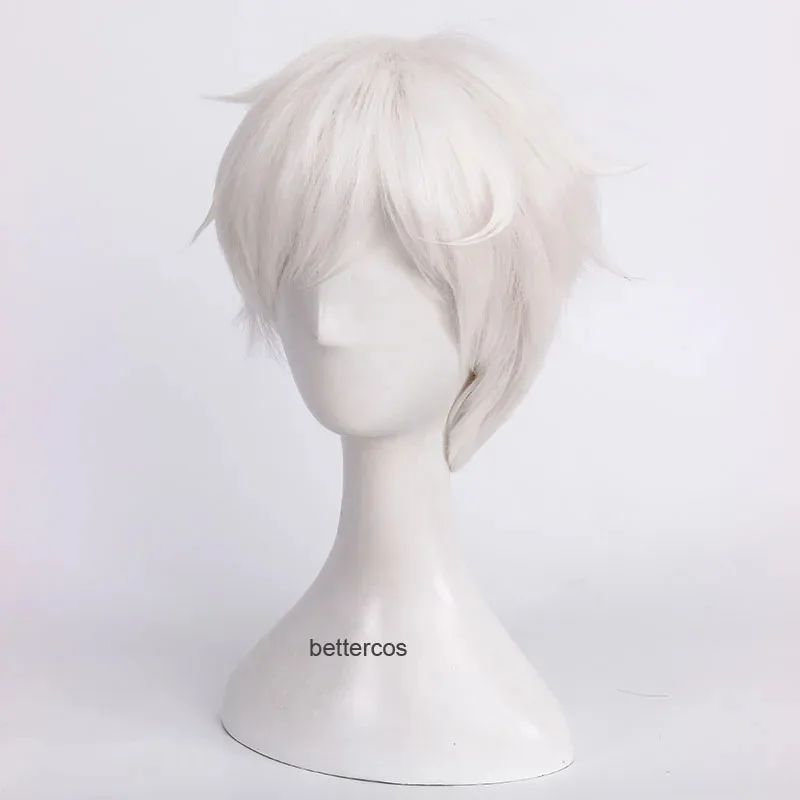 25COSThe Promised Neverland Yakusoku no Neverland Norman Cosplay peluca corta blanco puro resistente al calor peluca de pelo sintético + peluca Ca