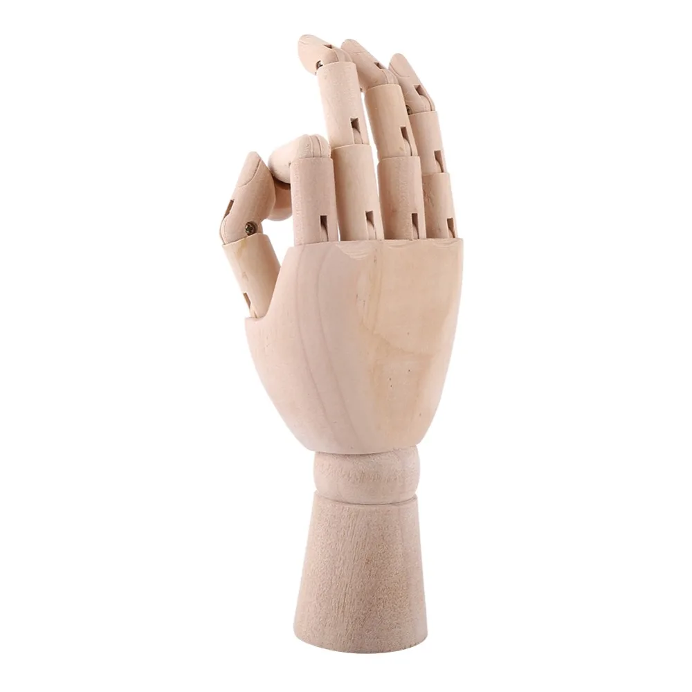1pcs Wood Tone Wooden Hand Model Adjustable Joint Flexible Movable Fingers Mannequin Hand Right Hand Sketch Drawing
