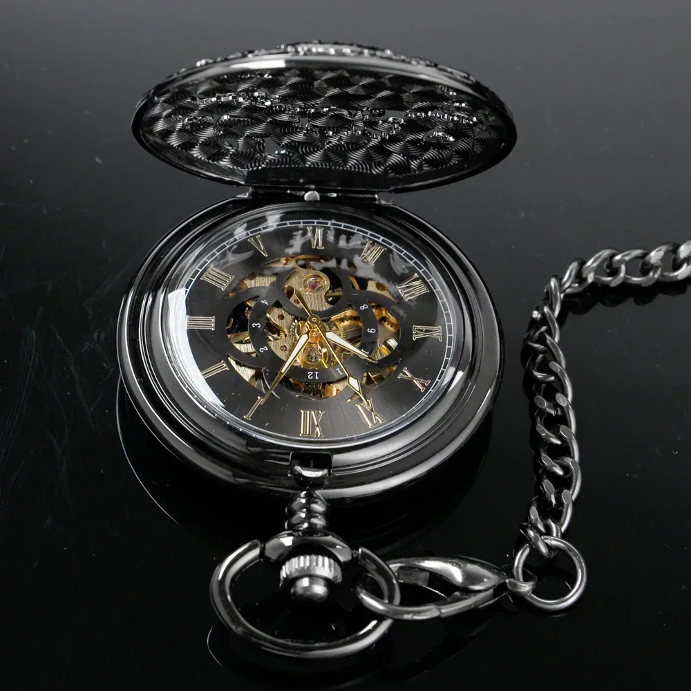 Hollow Dragon Display Half Hunter mechanische Taschenuhr coole antike Steampunk-Anhänger manueller Mechanismus Taschenuhr Geschenk