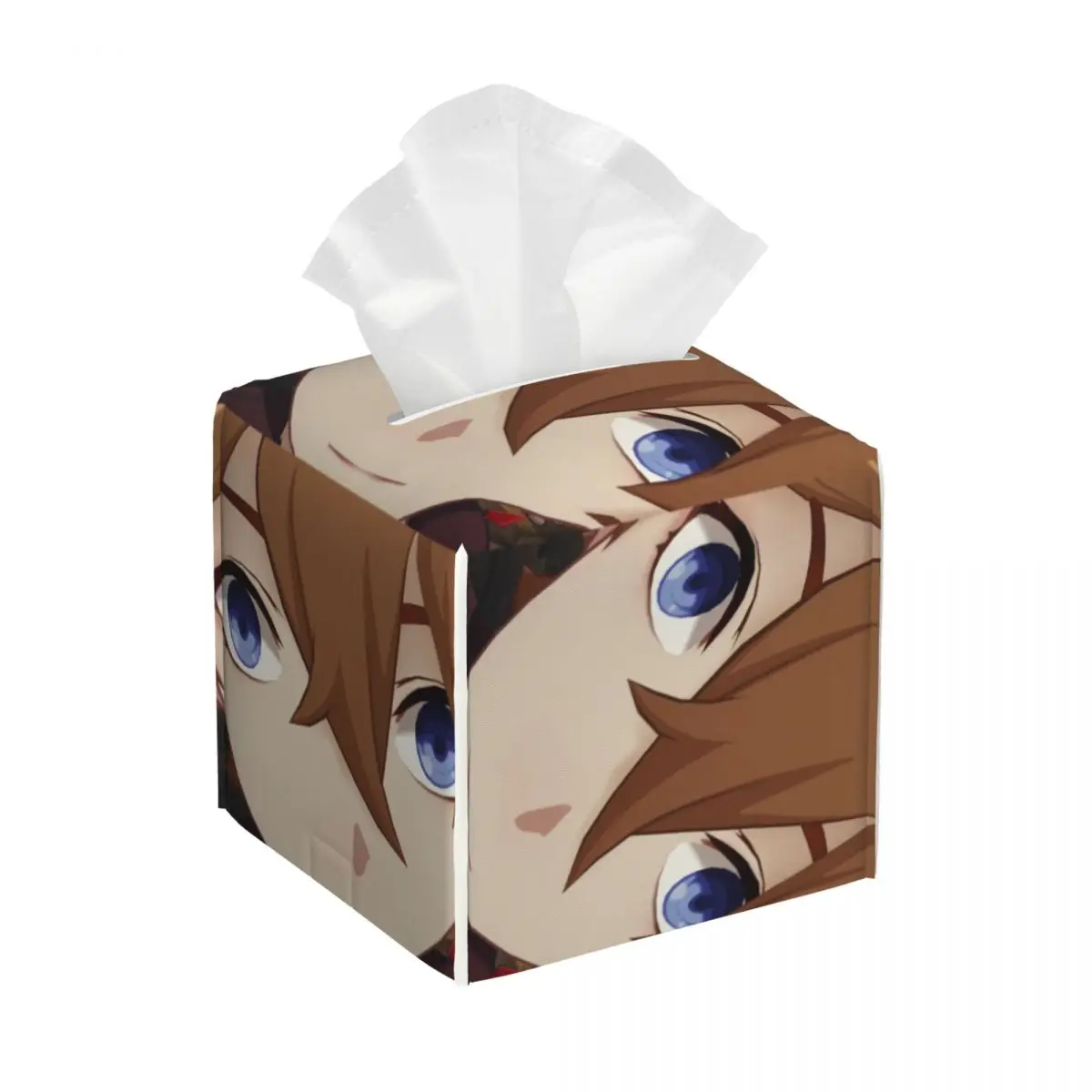 Custom Tartaglia Childe Genshin Impact Facial Tissue Box Cover Square Anime Game PU Leather Tissue Box Holder for Car Office